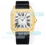 Swiss Clone Cartier Santos 100th Anniversary 2824 Watch Yellow Gold Diamond-Set 